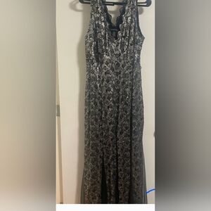 Elegant Black and Silver Lace Evening Gown